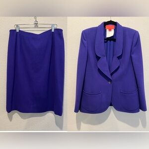Vintage 90s Emanuel Ungaro Parallele Royal Purple Blazer & Skirt Suit Size 14